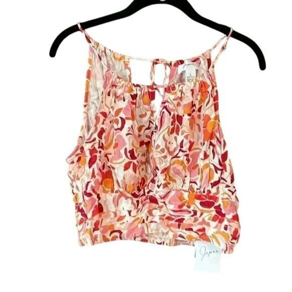 Japna Floral Crop Top Sleeveless Blouse Pink Red Orange Abstract Print Size L A5